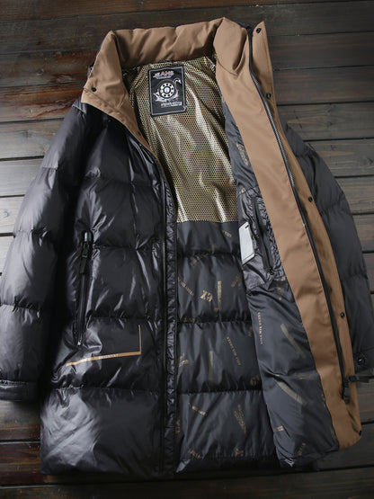 Men's Plus Size Export Overstock Down Jacket - Thickened High-Puff Hooded Mid-Length Cold-Resistant Coat