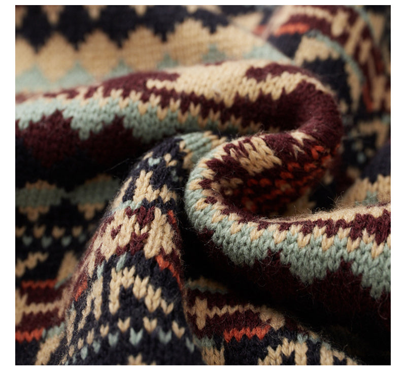 Scandinavian-British Retro Fair Isle Sweater – Loose Wool/Cashmere Blend (Unisex)