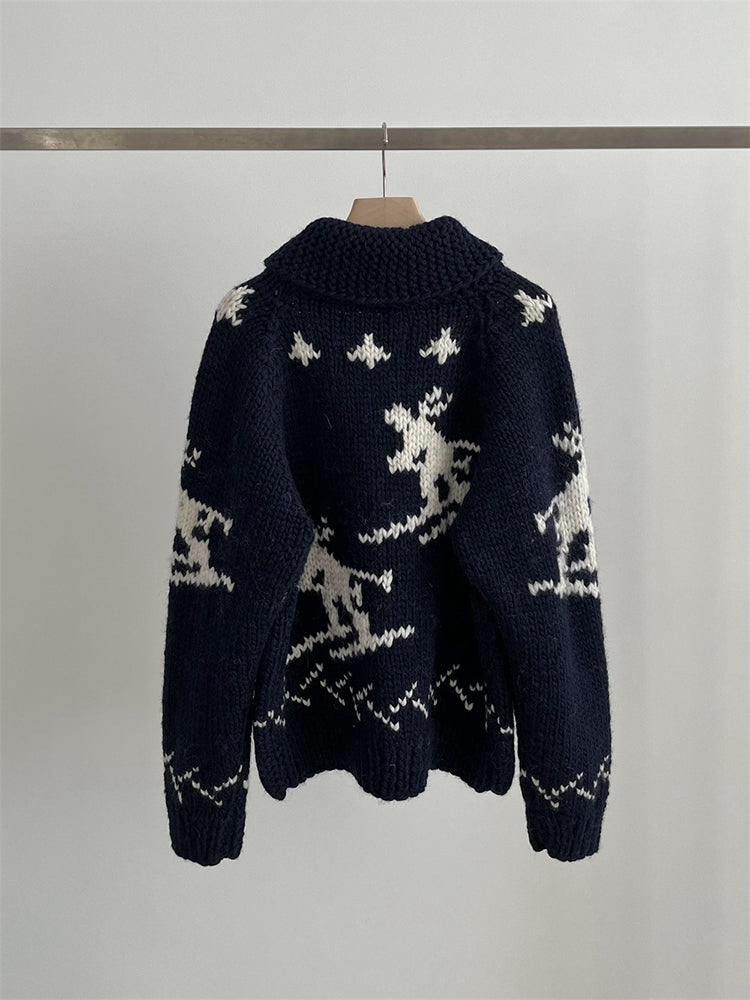 Handmade Wool Zipper Knit Sweater Coat