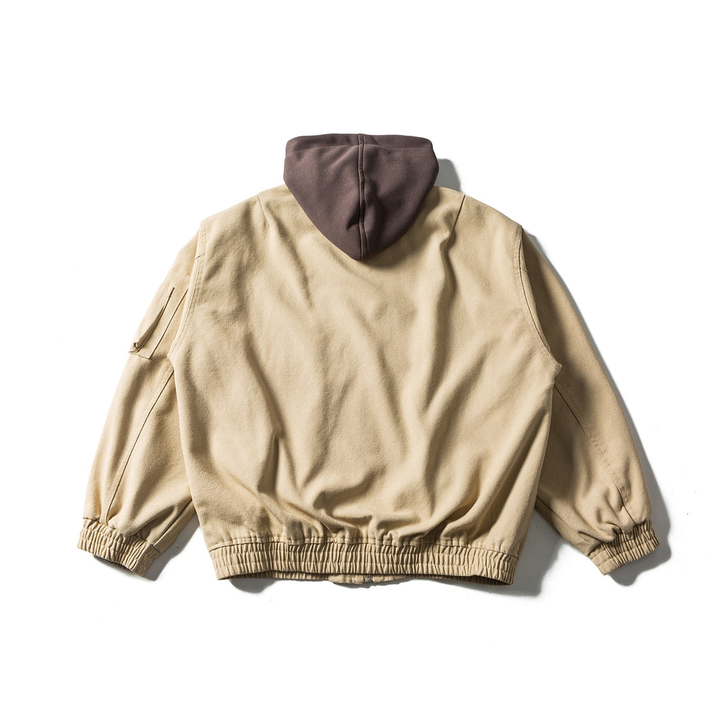 American Retro Detachable-Hood Workwear Bomber Jacket – Embroidered Washed Cotton (Unisex)