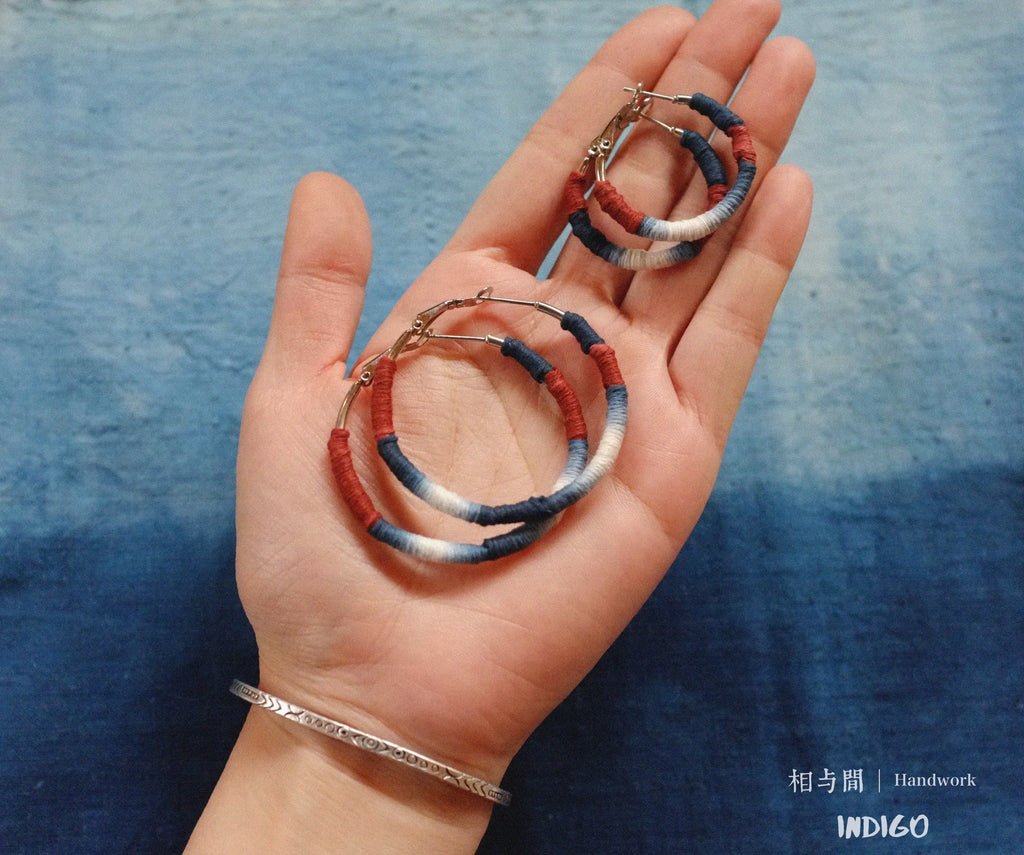 Original Earrings Handmade Blue Dyed Plant-Dyed Cotton Thread Niche Geometric Circle High-End Earrings