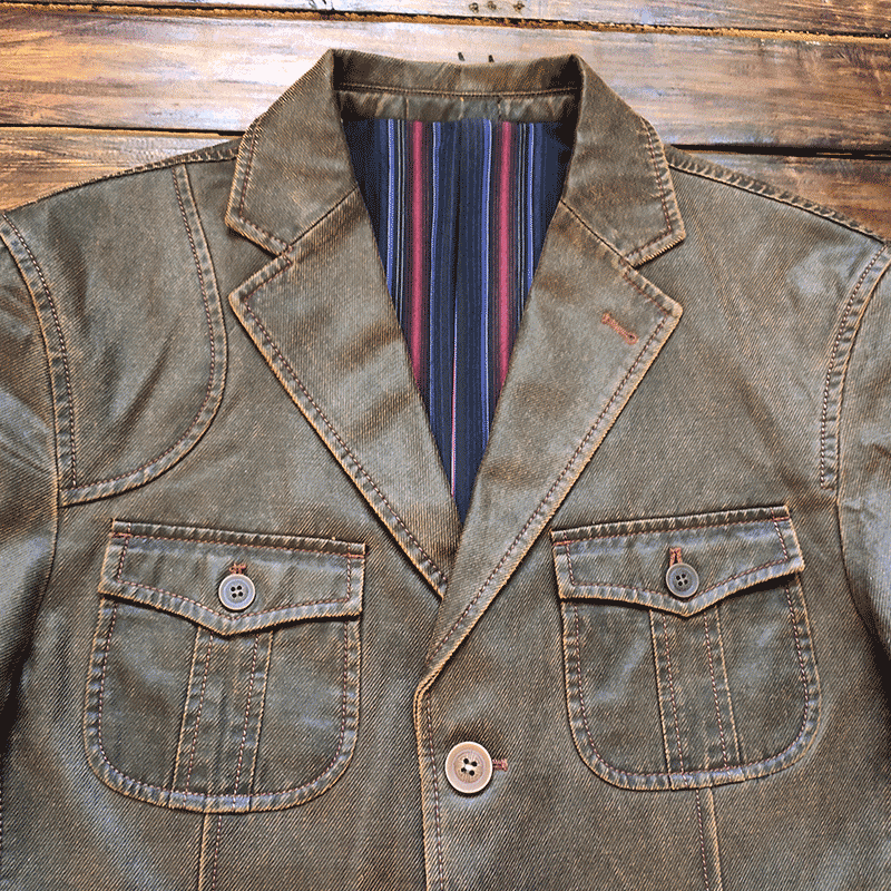 Dry Wax Cloth Hunting Suit Jacket - Vintage American Multi-Pocket Blazer (Men)
