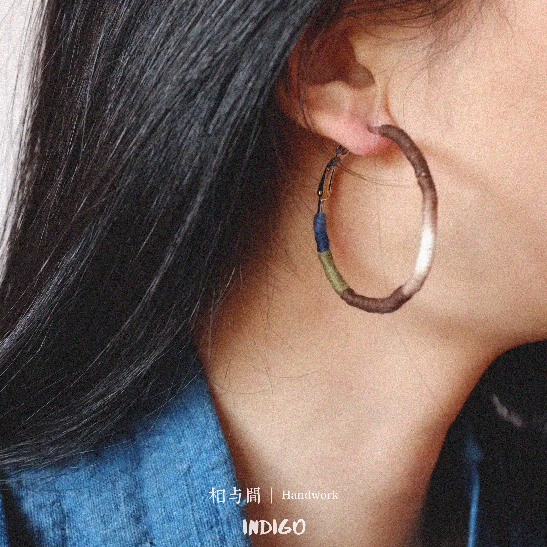 Original Earrings Persimmon Dyed Handmade Plant-Dyed Cotton Thread Niche Geometric Circle High-End Earrings