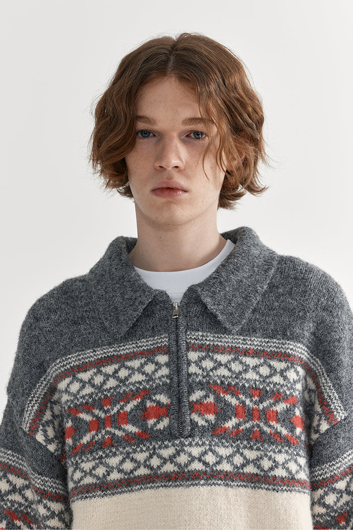 Coke Life Carpem Unisex Retro Fair Isle Sweater Jacket - Autumn Wool Zipper Loose Lazy Style Top