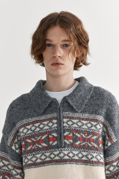 Coke Life Carpem Unisex Retro Fair Isle Sweater Jacket - Autumn Wool Zipper Loose Lazy Style Top