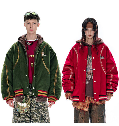 BJHG Quilted Baseball Jacket - American Style Color-Block Winter Coat (Unisex)