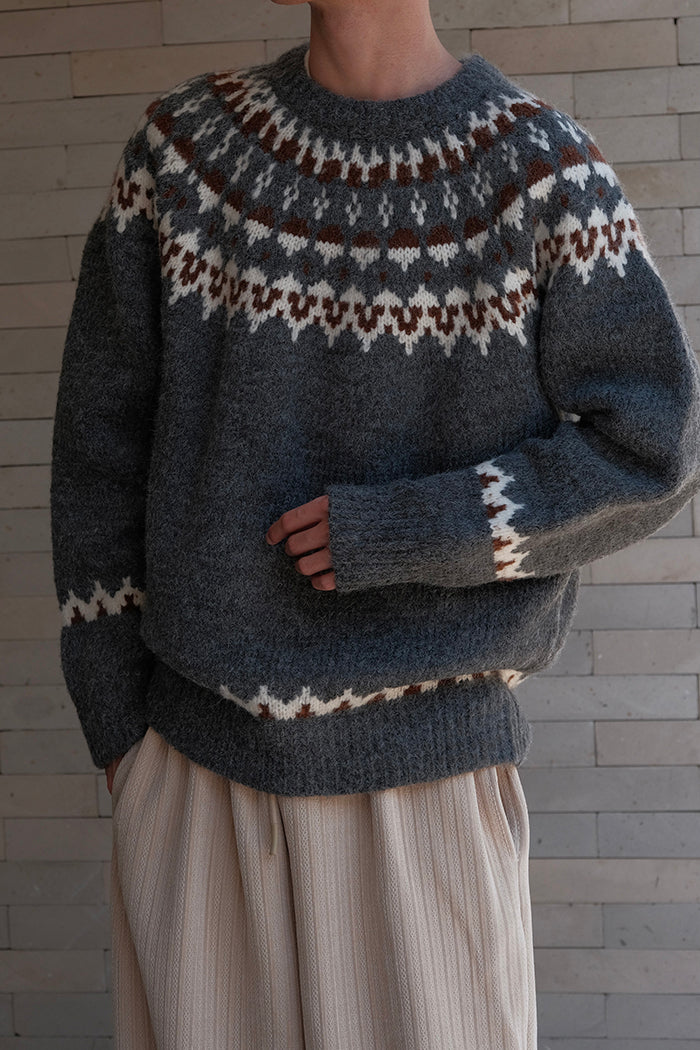 Coke Life CARPEM Winter Fair Isle Sweater - Thickened Coarse Knit Handmade Jacquard Round Neck Top