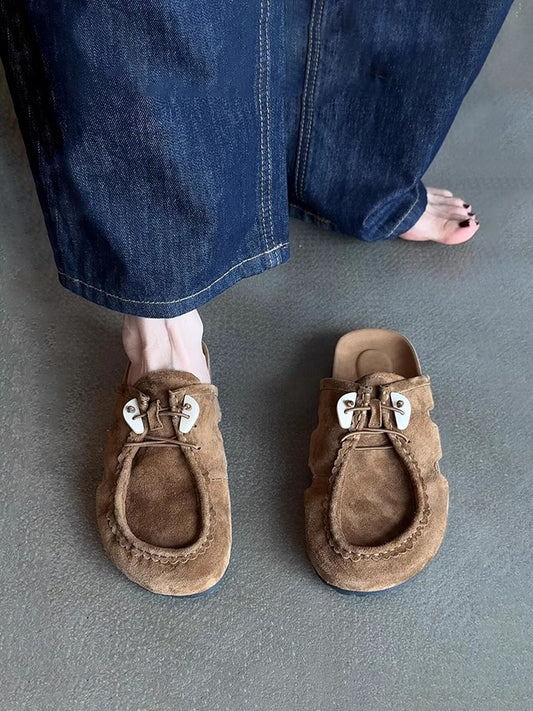 Women's Retro Birkenstock Shoes - Sheepskin Thick-Soled Flat Genuine Leather Suede Slip-On Shoes