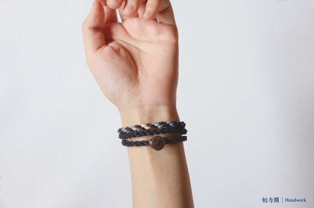 Original Four-Strand Weaving Blue Dye + Persimmon Dye Bracelet Cotton Linen Niche Couple Retro Multi-Hoop Bracelet