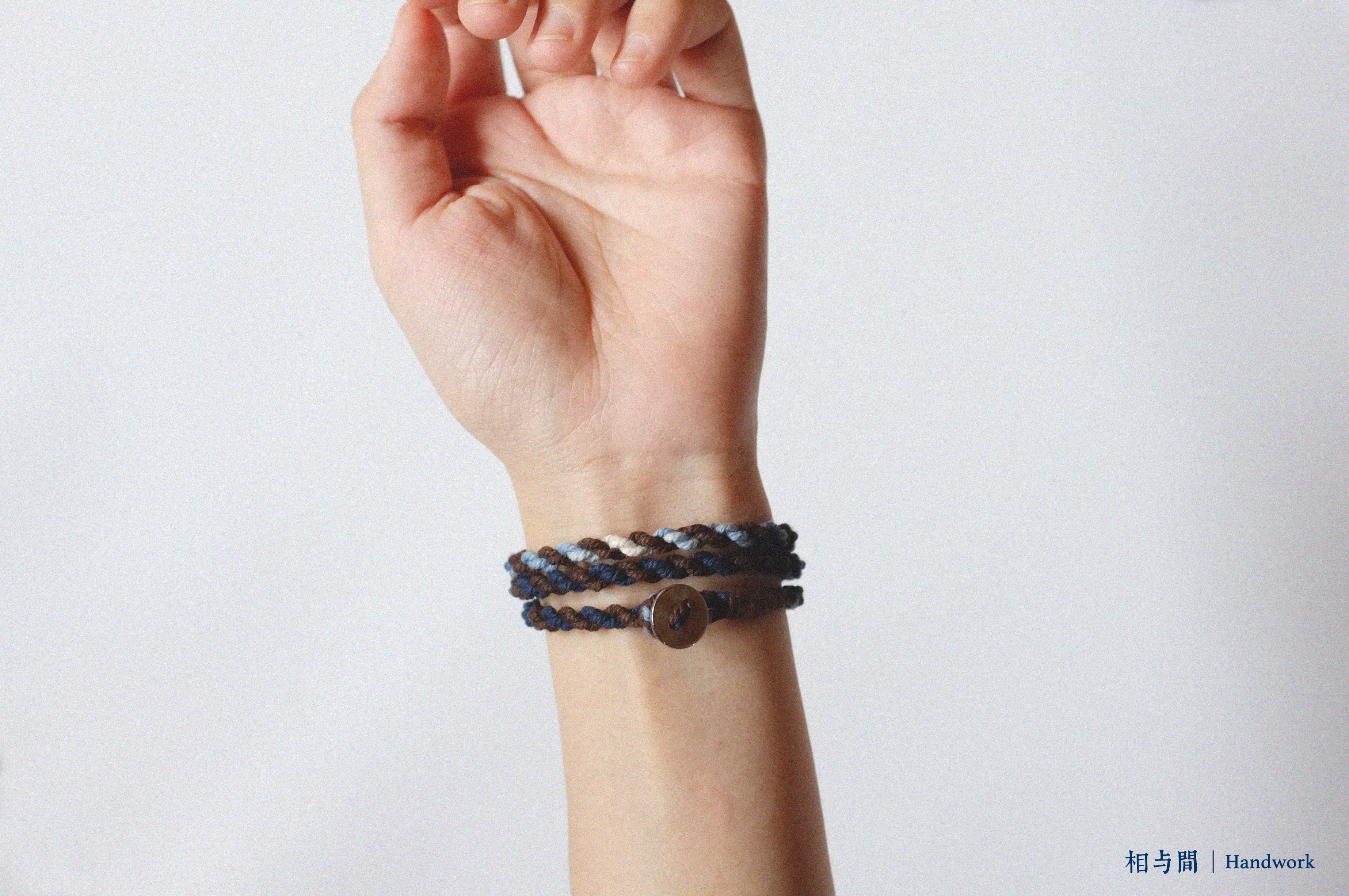 Original Four-Strand Weaving Blue Dye + Persimmon Dye Bracelet Cotton Linen Niche Couple Retro Multi-Hoop Bracelet