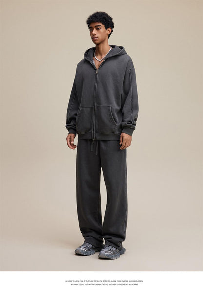 Heavyweight Fleece Washed Straight Sweatpants – Loose Casual American Style
