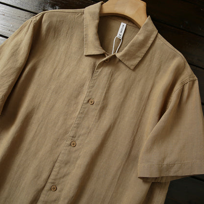 Cool Antibacterial Linen/Lyocell Men's Summer Turn-down Collar Loose Casual Short Sleeve Shirt Top
