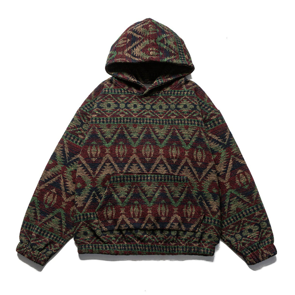Retro Ethnic Color-Block Heavyweight Hoodie – National Trend Unisex Streetwear