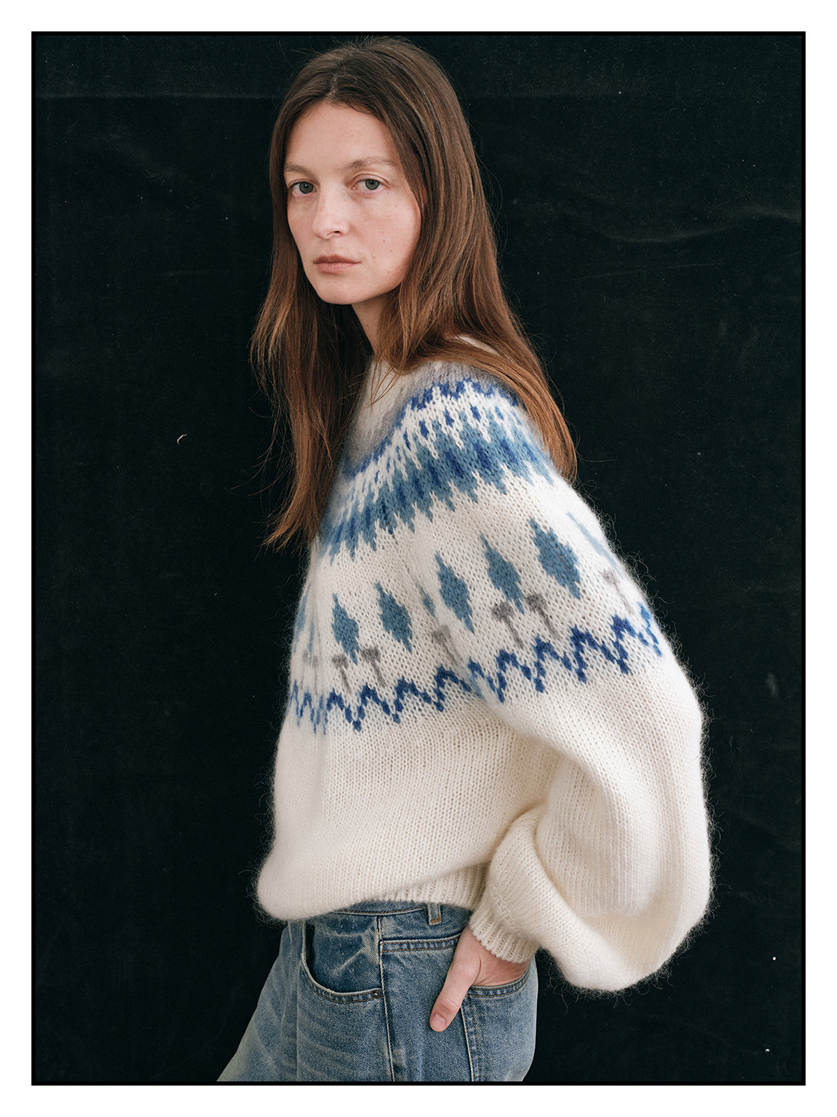 Shyshy Natural Color Block High-Price Mohair Fair Isle Sweater for Women Autumn Winter High-End Loose Pullover Top