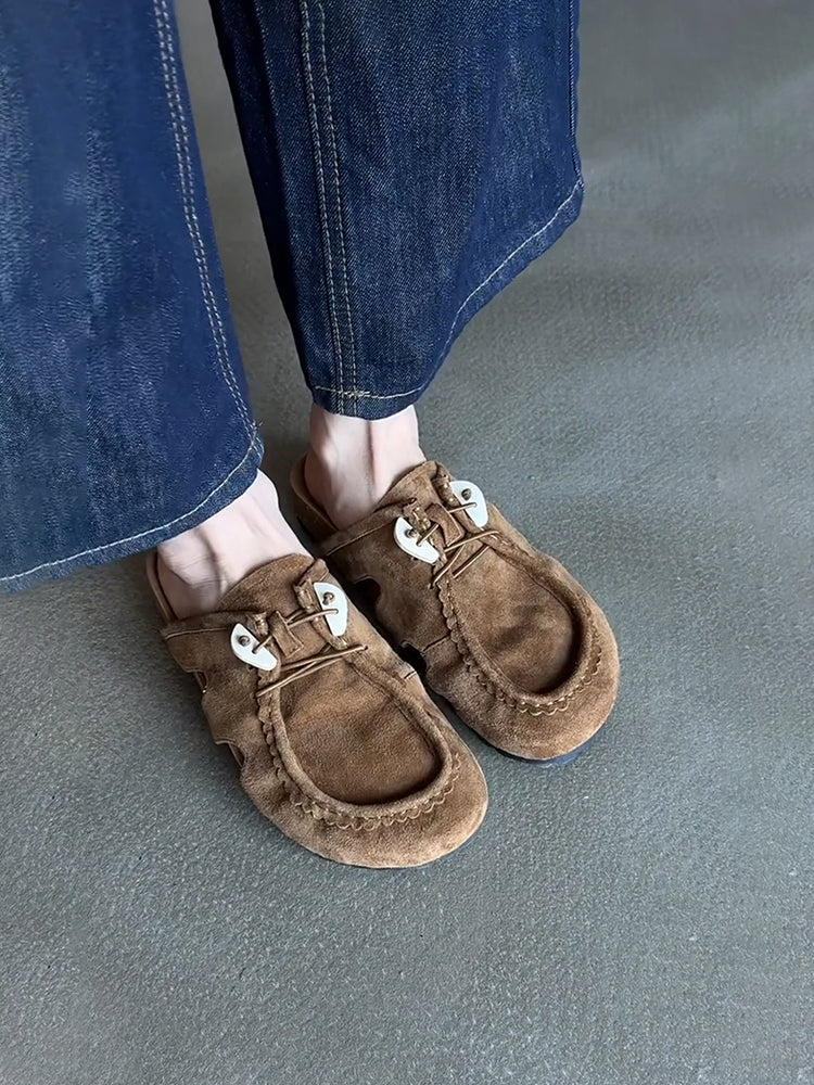 Women's Retro Birkenstock Shoes - Sheepskin Thick-Soled Flat Genuine Leather Suede Slip-On Shoes