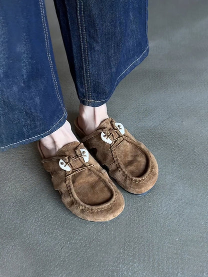 Women's Retro Birkenstock Shoes - Sheepskin Thick-Soled Flat Genuine Leather Suede Slip-On Shoes
