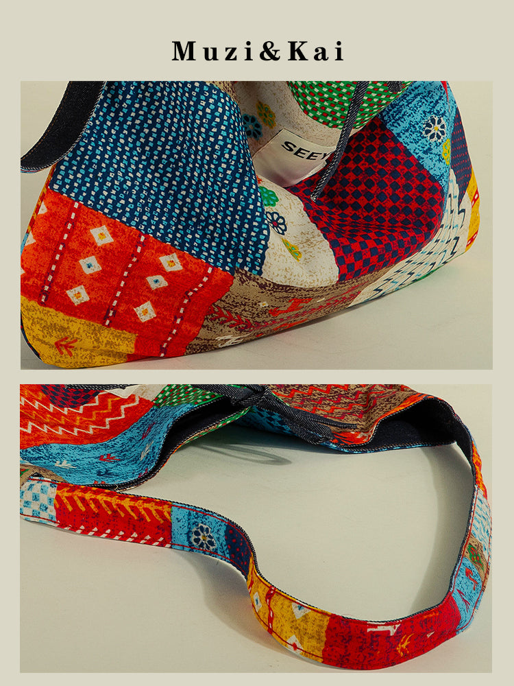 Large Capacity Tote Bag for Women 2025 New Fashion Retro Color Block Versatile Casual Commuter Shoulder Bag