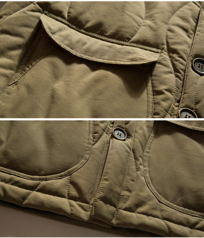 Stand Collar Cotton Padded Jacket - Large Pocket Thick Winter Coat (Men)