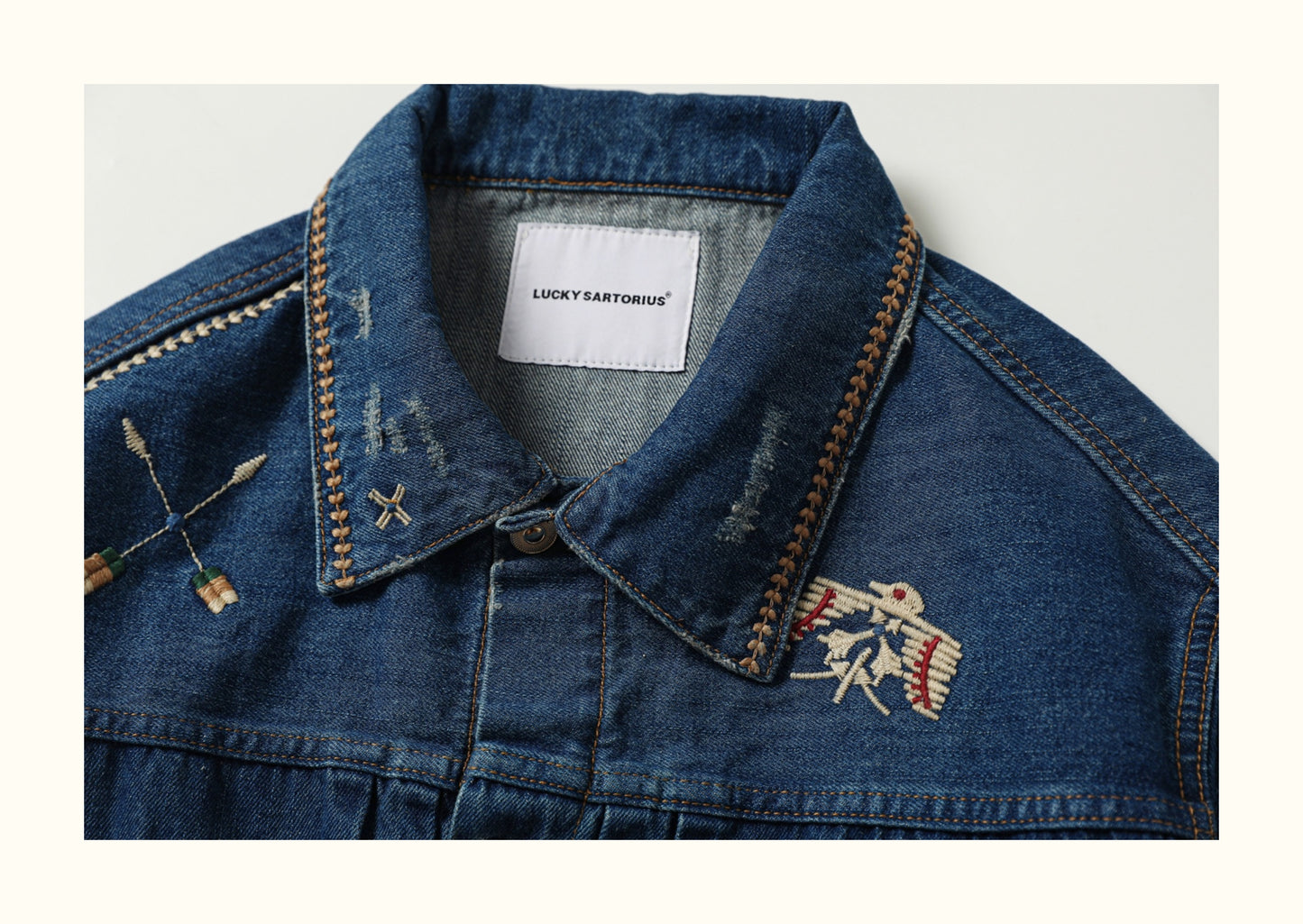 AMI Vintage Distressed Japanese-Style Denim Jacket – Heavy-Duty Embroidered Coat for Men