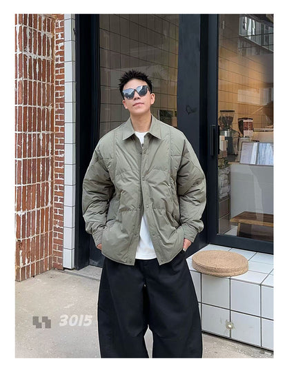 Men's 2025 Japanese Trendy Down Jacket - Solid Color Lapel Lightweight Loose Casual Youth Versatile Coat