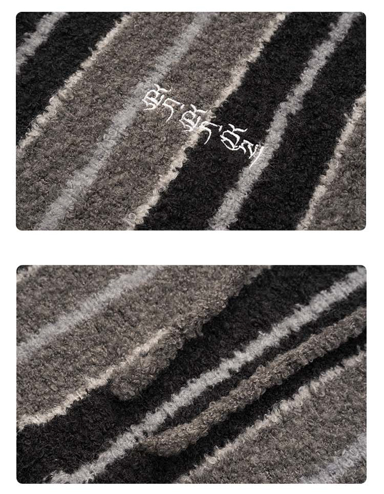 MEDRIA Retro Striped Wool Blend Tibetan Hoodie Autumn Winter Lazy Style Knitted Sweater Unisex Hooded Jacket