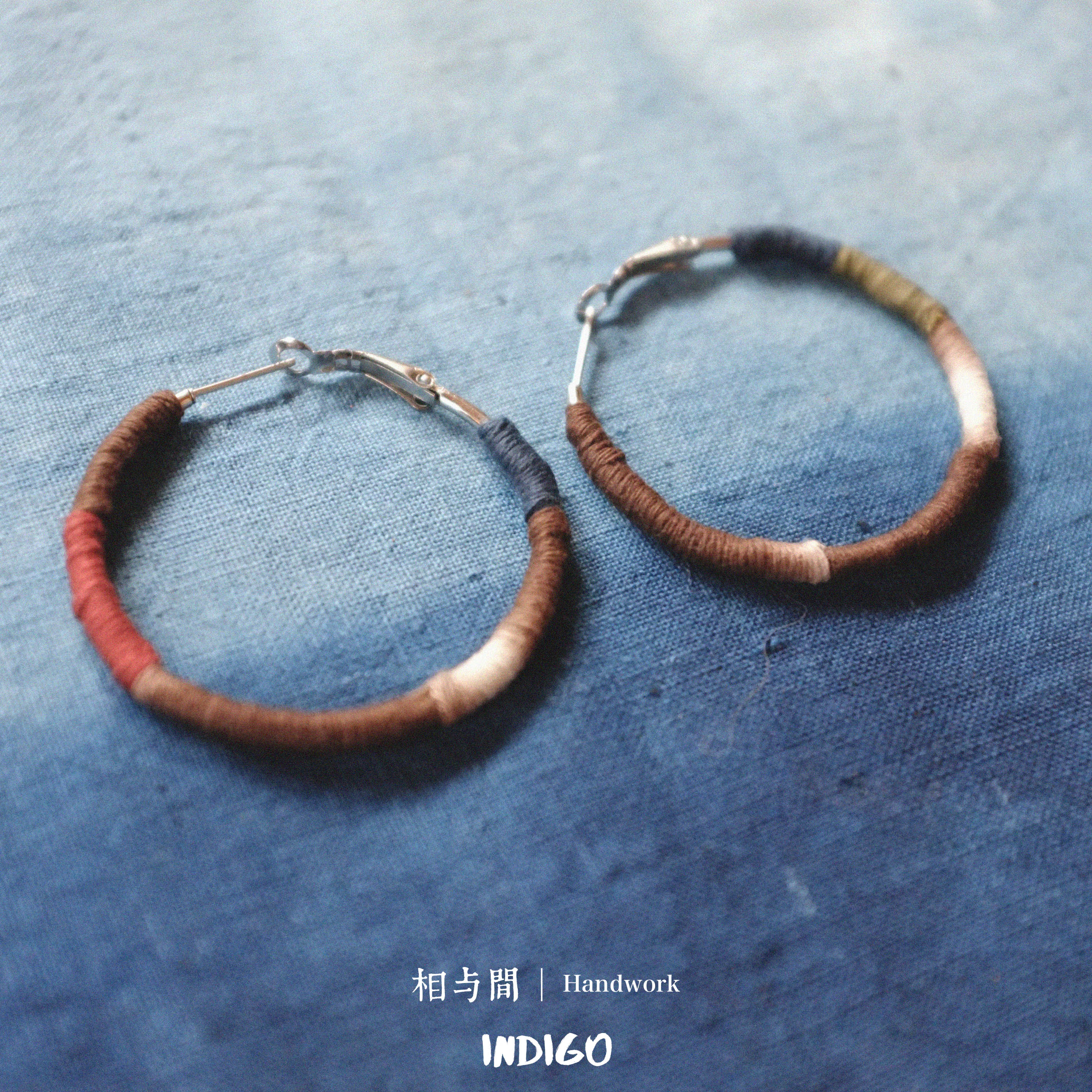 Original Earrings Persimmon Dyed Handmade Plant-Dyed Cotton Thread Niche Geometric Circle High-End Earrings