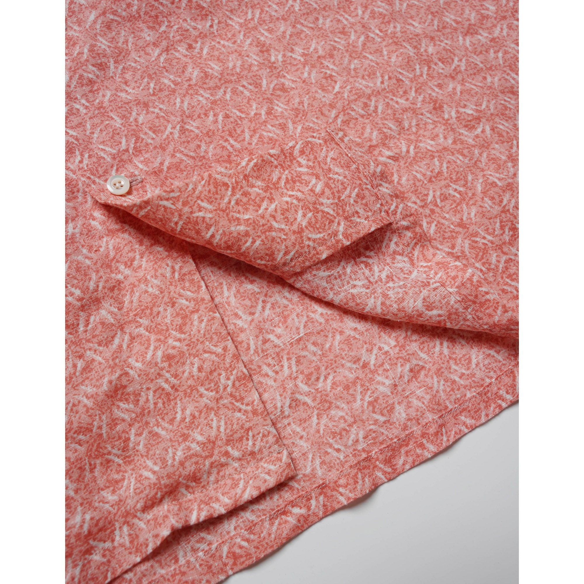 Vintage Peach Pink Abstract Octagonal Pattern Cuban Collar Loose Casual Pure Linen Short Sleeve Shirt