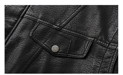 Men's American Retro Leather Jacket - Lychee Grain Stand Collar Motorcycle Coat