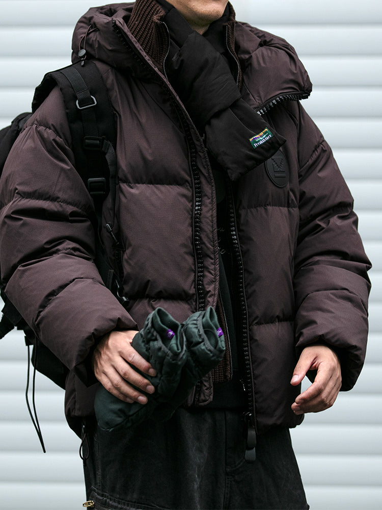 Men's Plaid Down Jacket - Detachable Wool Collar Thickened Warm Puff Coat