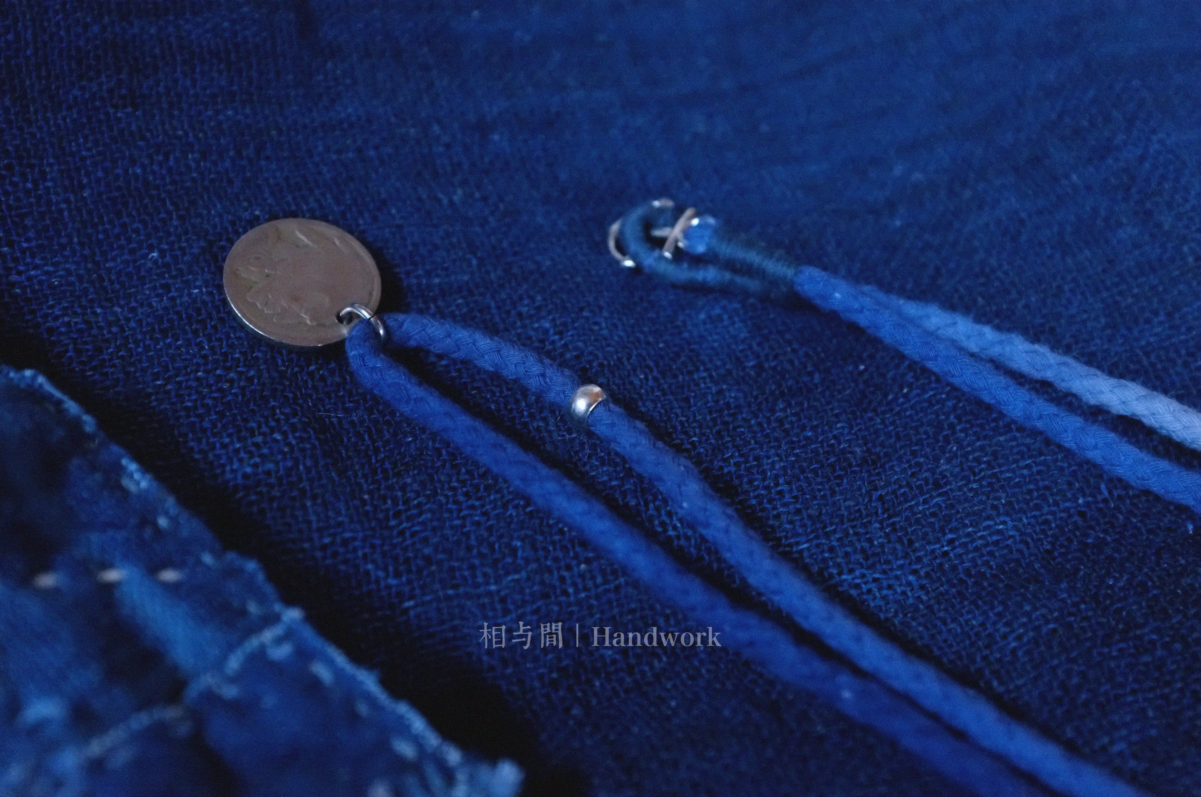 Original Indigo Dyed Indian Coin Woven Silver Bead Necklace Anchor Indigo Hand Rope