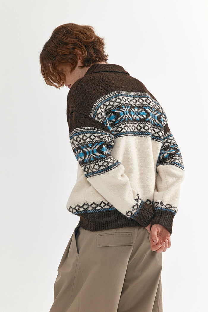 Coke Life Carpem Unisex Retro Fair Isle Sweater Jacket - Autumn Wool Zipper Loose Lazy Style Top