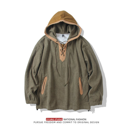 Japanese Style Fleece-Lined Hooded Sweatshirt - Thickened Pullover Hoodie (Men)