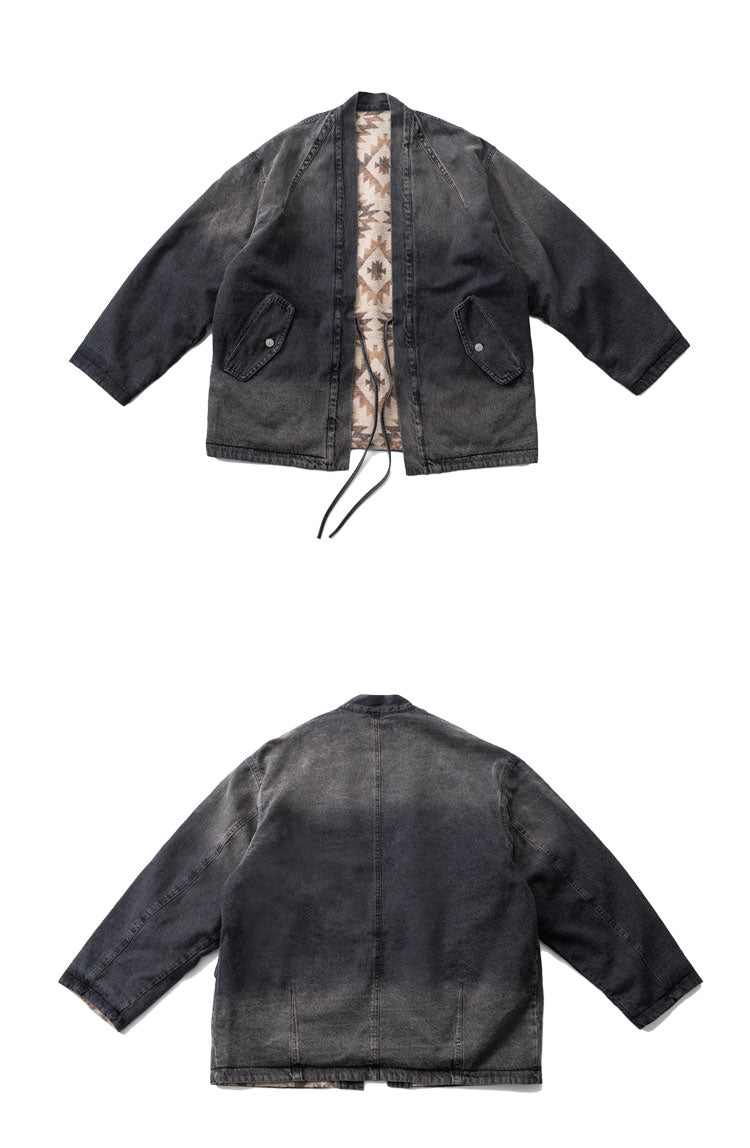 Vintage Ethnic-Style Reversible Denim Jacket – Japanese Retro Unisex Coat