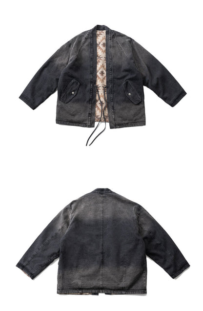 Vintage Ethnic-Style Reversible Denim Jacket – Japanese Retro Unisex Coat