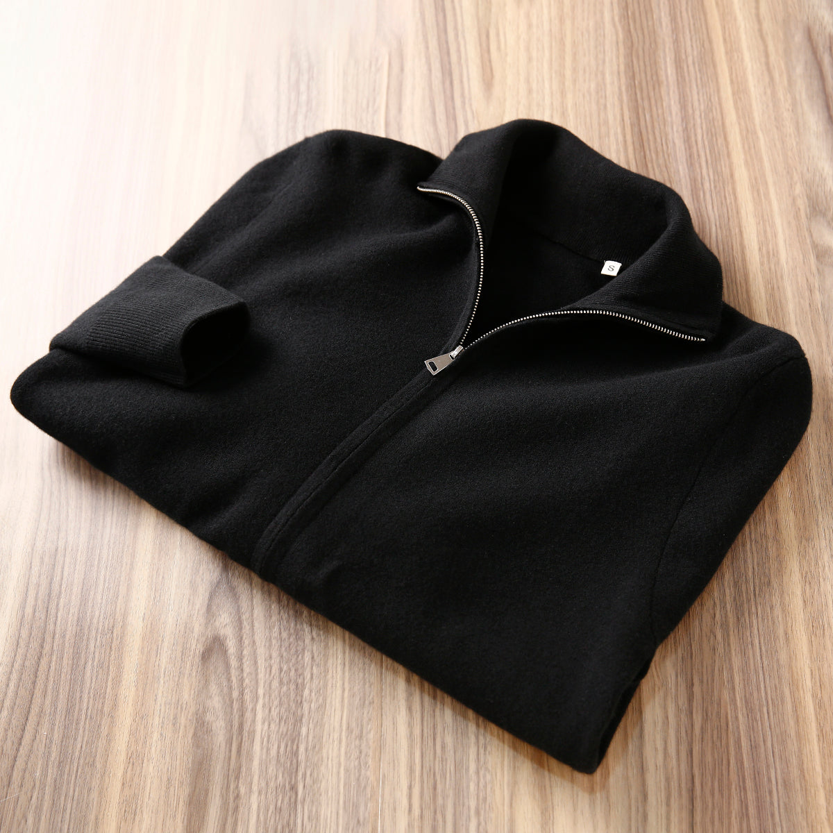 Italian Superfine Golden Wool Stand-Collar Knit – Heavyweight Cardigan Jacket for Autumn/Winter