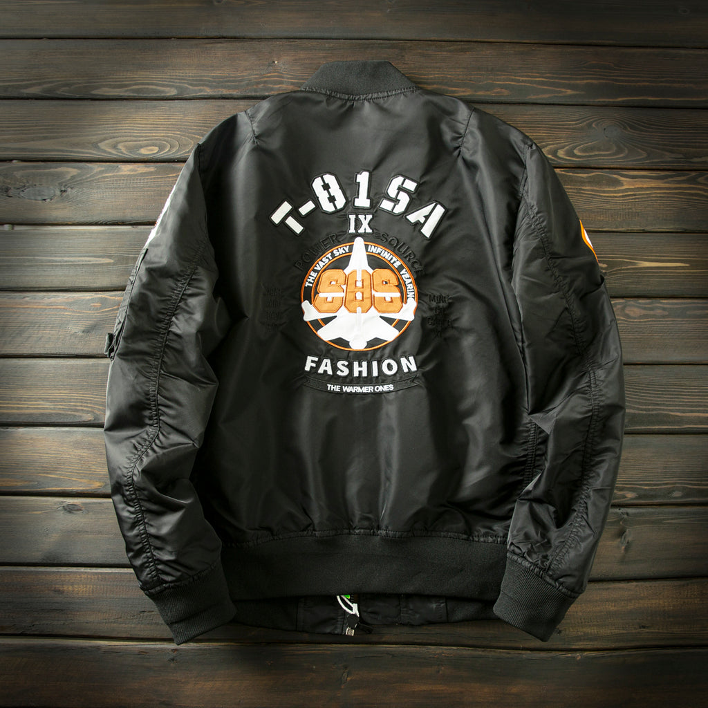 Men’s Heavy Embroidery Baseball-Collar Flight Jacket – Rugged Retro Casual for Fall