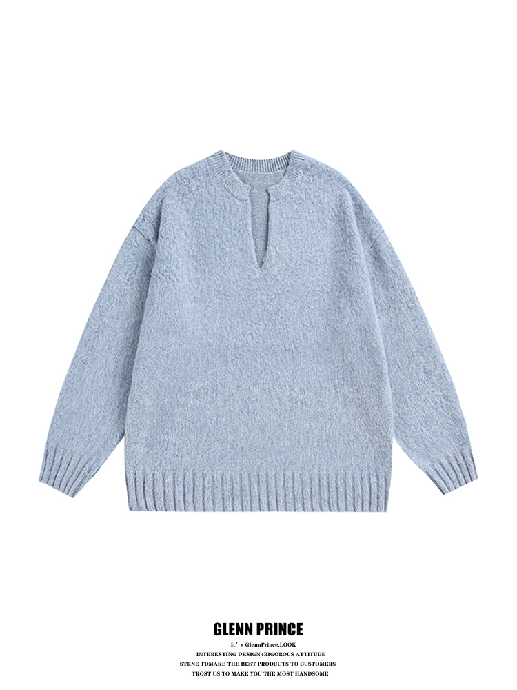 GPstudio American Style Trendy Brand Seahorse Wool V-Neck Sweater for Men Spring Melad Brown Lazy Top Knitted Shirt