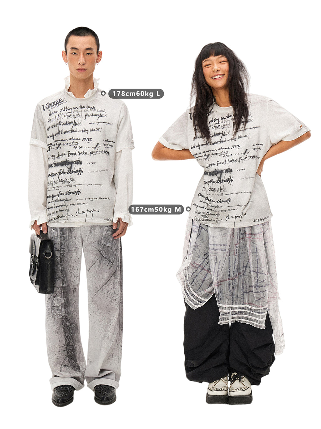 Handwritten Print Soft Skin-friendly Distressed Loose Short Sleeve T-shirt