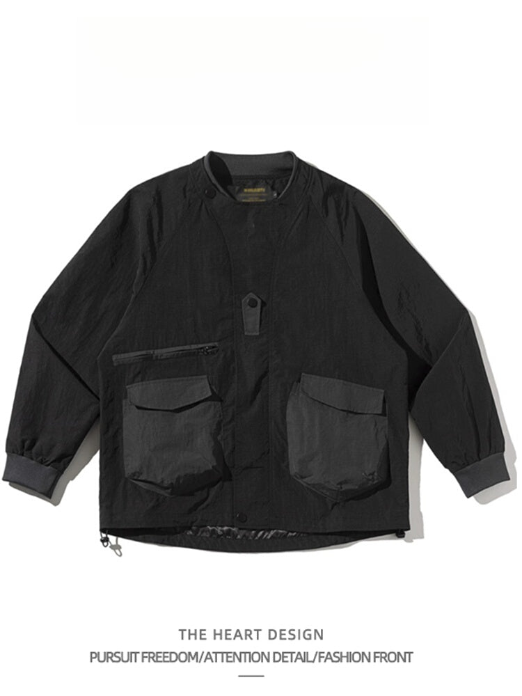 Mountain-Style Functional Windbreaker Jacket – Retro Loose-Fit with Pockets & Patchwork