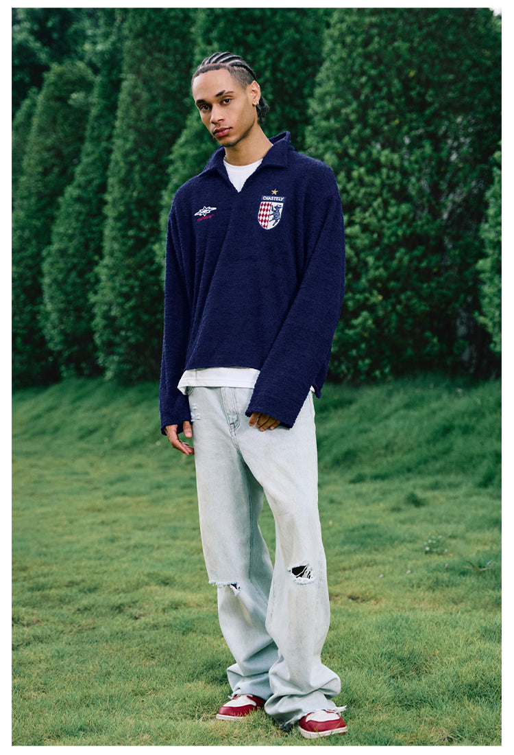 Remedy Inge Sheep” Embroidered Unisex Sweater – American Turn-Down Collar Spring/Autumn Knit