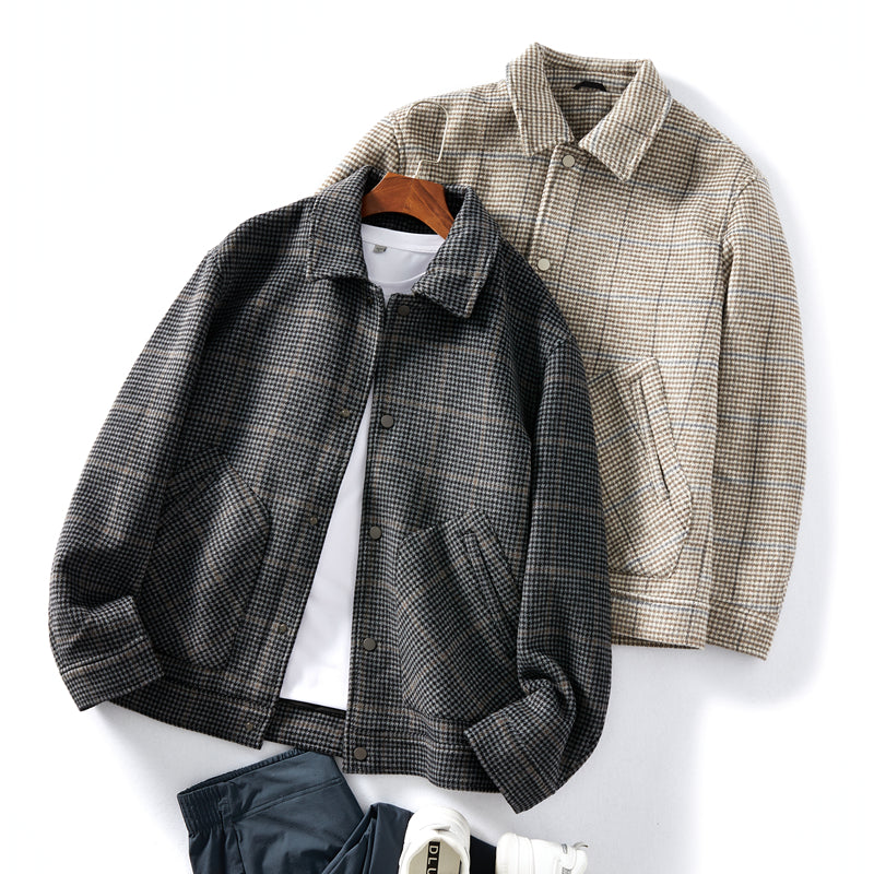 Heavyweight 53% Sheep Wool Houndstooth Lapel Coat – Korean-Style Casual Winter Staple
