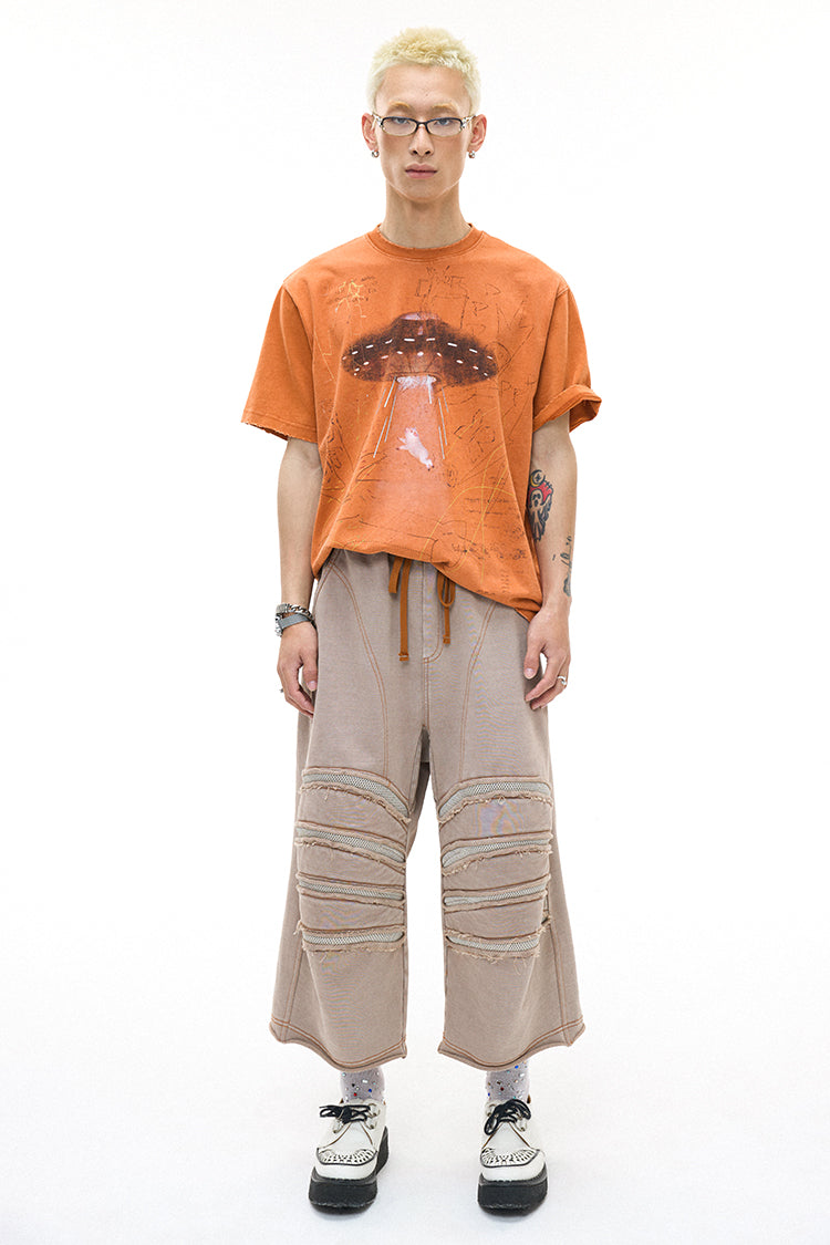 Alien Piggy 230g UFO Piggy Print Orange Short Sleeve T-Shirt