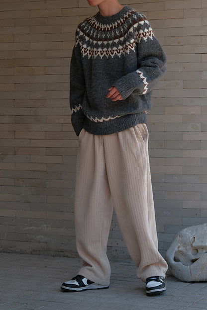 Coke Life CARPEM Winter Fair Isle Sweater - Thickened Coarse Knit Handmade Jacquard Round Neck Top
