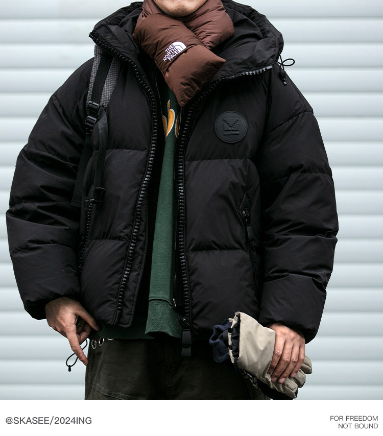 Detachable Fake Two-Piece Wool Collar Puff Feel Down Jacket Men Winter Trendy Loose Thickened Plaid Pattern Coat Trendy