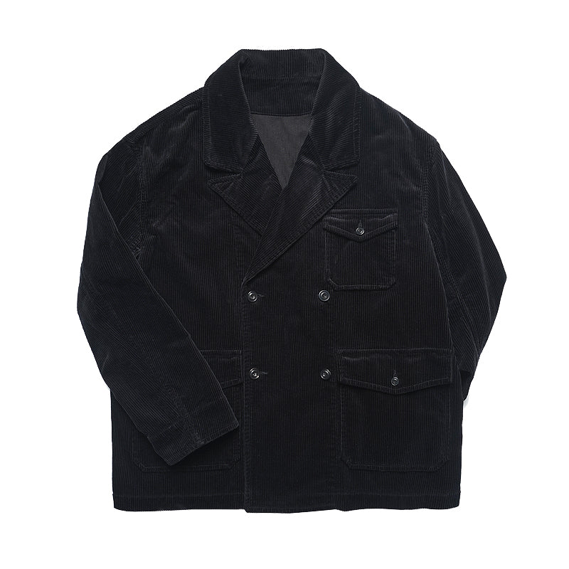 Retro Corduroy Double-Breasted Peak-Lapel Blazer – Loose 70s-Style Vintage Coat