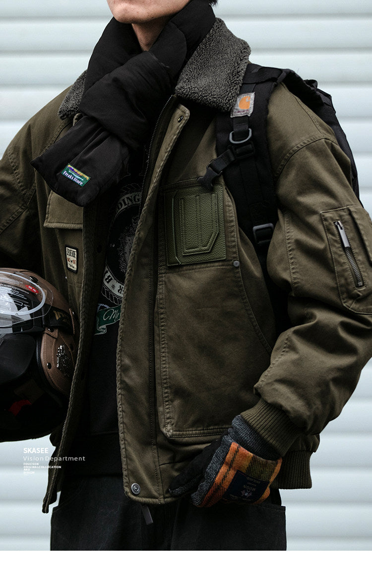 American Retro MA-1 Flight Jacket - Lambswool Collar 90% Down Bomber Coat