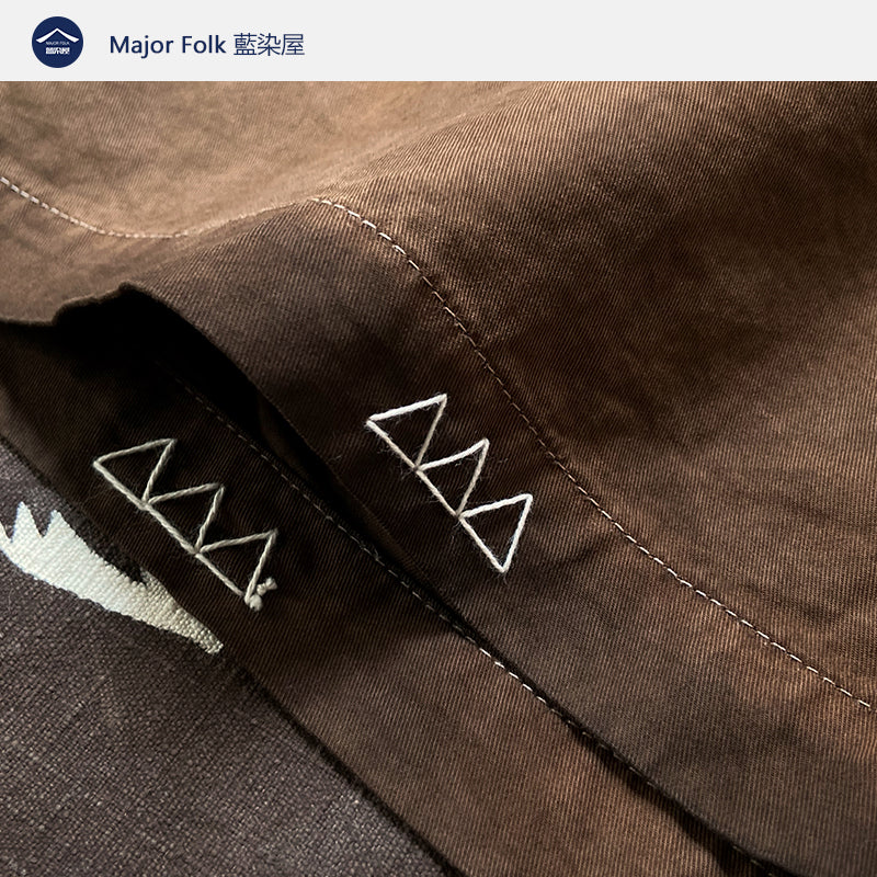 Yam Dye Vintage Style Cloth Label Triangle Sashiko Cuban Collar Short Sleeve Men's Shirt