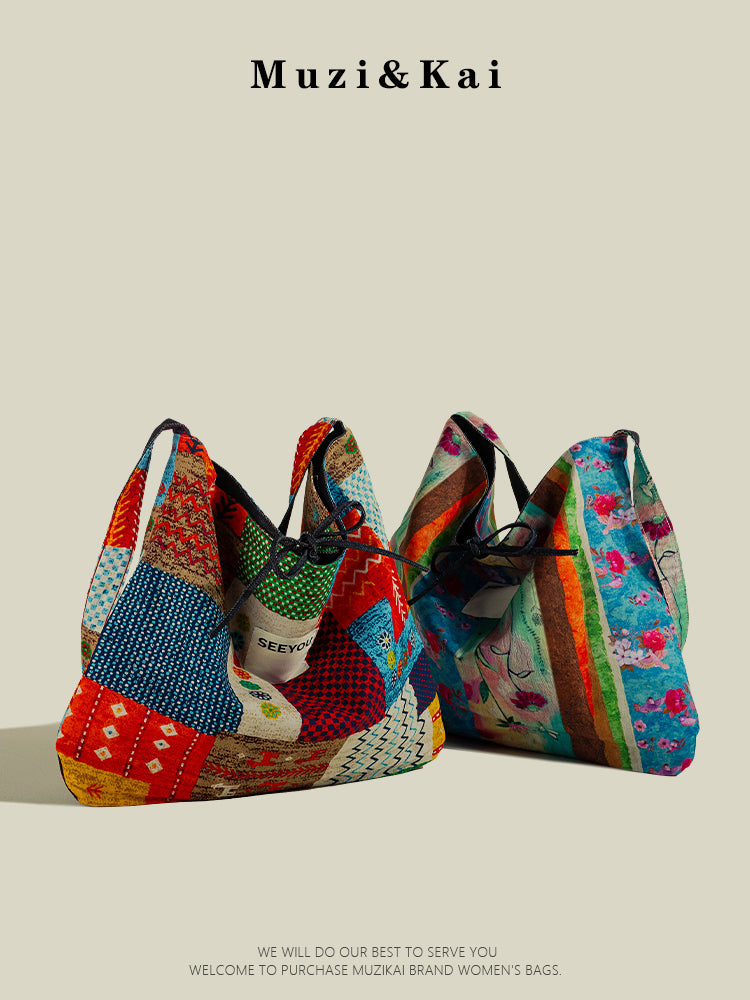 Large Capacity Tote Bag for Women 2025 New Fashion Retro Color Block Versatile Casual Commuter Shoulder Bag