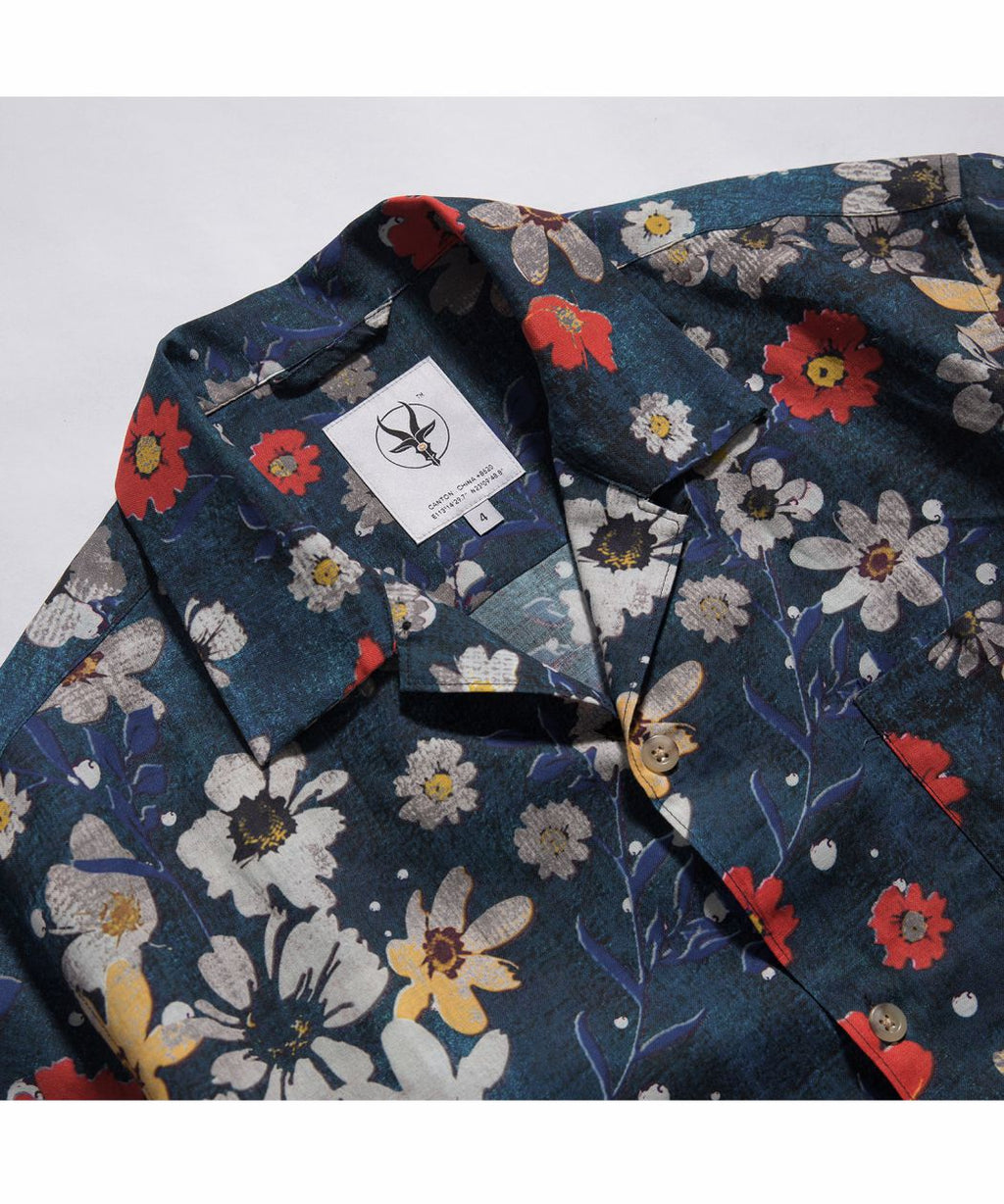 New Amekaji Retro Short Sleeve Shirt Printed Cotton Linen Shirt