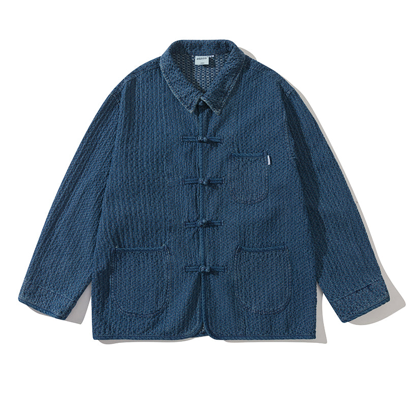 Amekaji Autumn Vintage Multi-Pocket Button Work Jacket Men's Loose Fit Turn-Down Collar Washed Jacket Trend